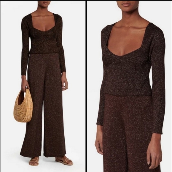 New Staud Cerro Metallic Brown Sweater Top Size Large - Picture 6 of 16
